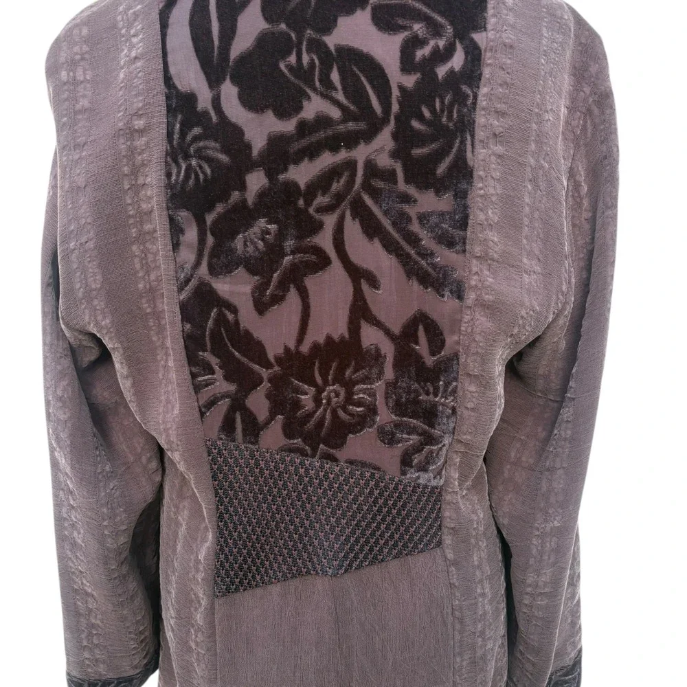 VTG 90s Neil David Patchwork Shirt M Brown Velvet Burnout Silk Blend Artsy Tunic - Picture 6 of 11